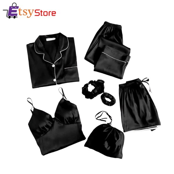 Elegant Black Silk Lace Camisole Set 1 Pcs Lightweight Comfort